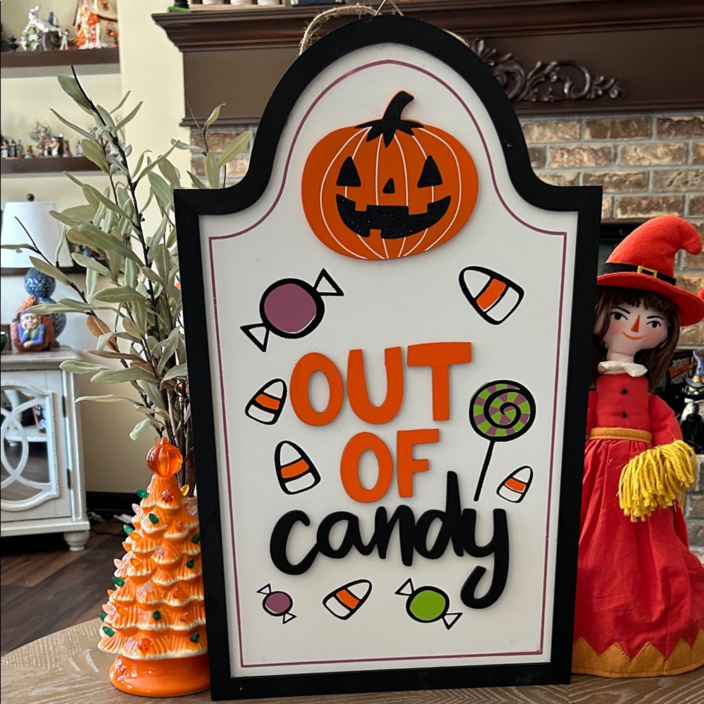 NEW! LARGE Halloween Trick or Treat Out of Candy Wood Holiday Sign - Picture 3 of 7